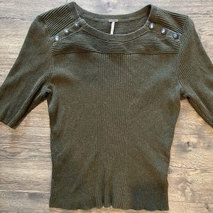 Free People Ribbed Sweater Dark Moss Green